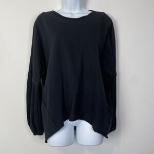 Planet by Lauren G Terry Pullover Tunic Top Sweatshirt Raw Hem Black Capsule 4-8